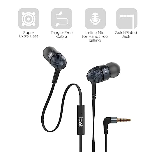 boAt Bassheads 220 Wired in Ear Earphones(Black Indi) boAt Bassheads 220 Wired in Ear Earphones(Black Indi)